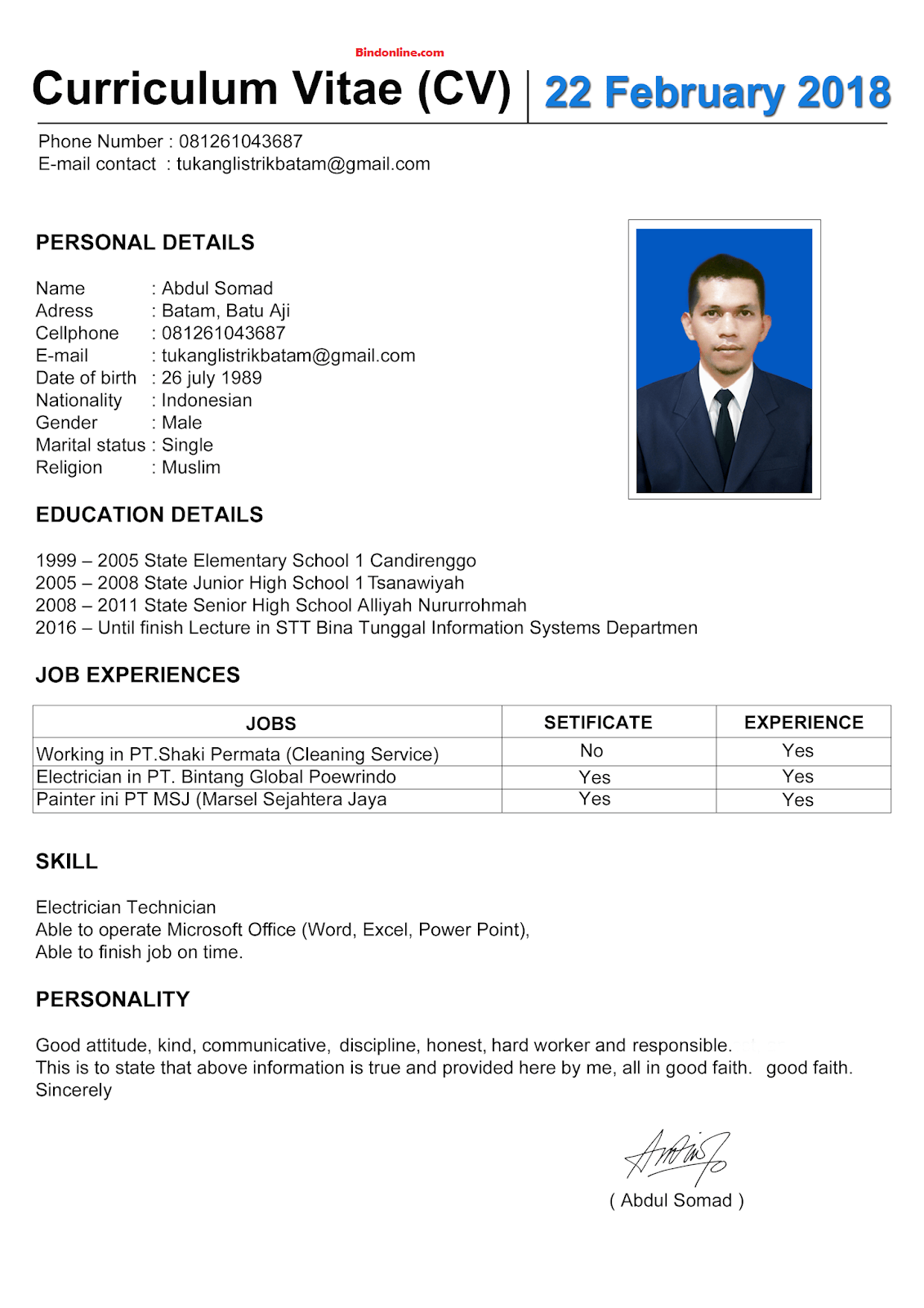 Contoh CV dalam bahasa inggris untuk kerja di bank