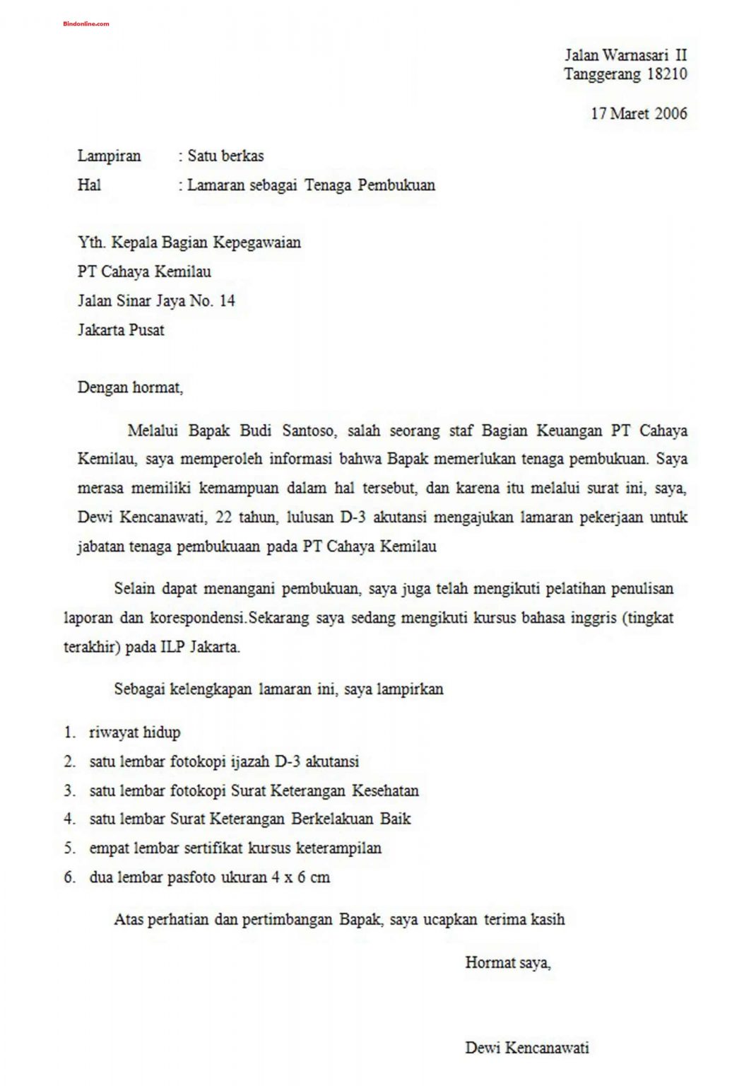 Contoh Surat Lamaran Pekerjaan 2017